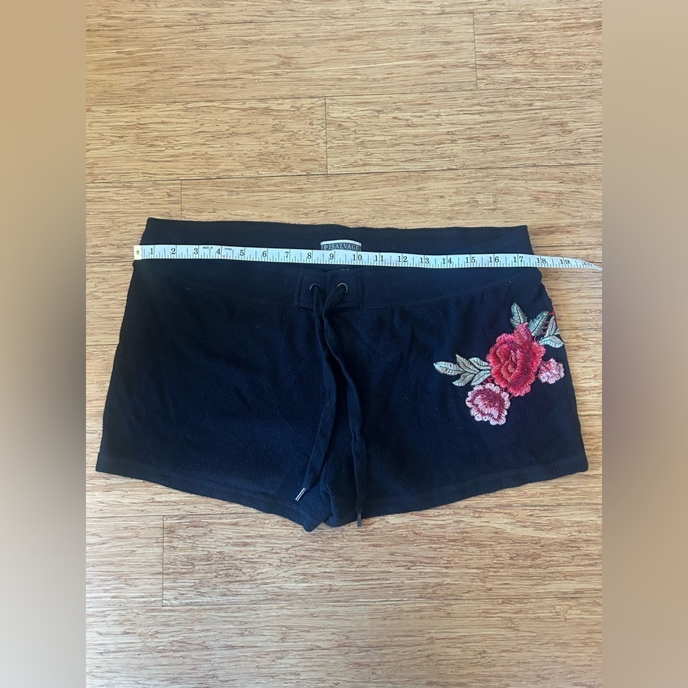 P.J. Salvage Black Pajama Shorts with Red Rose Embroidery Size XL - Picture 3 of 4